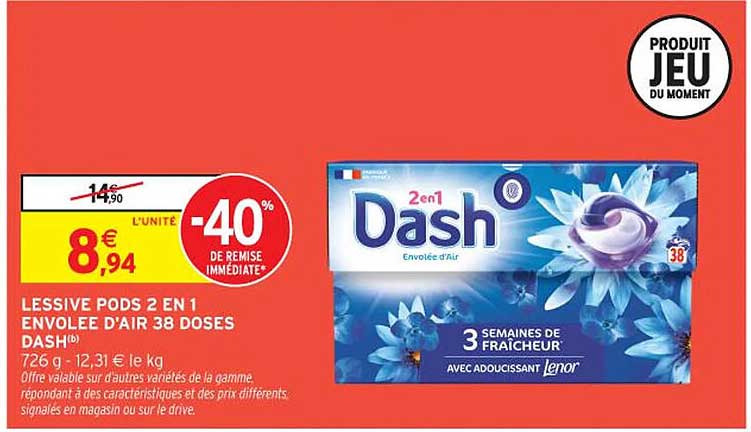 LESSIVE PODS 2 EN 1 ENVOLEE D'AIR 38 DOSES DASH