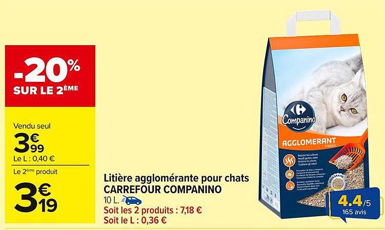 Litière agglomérante pour chats CARREFOUR COMPANINO 10 L