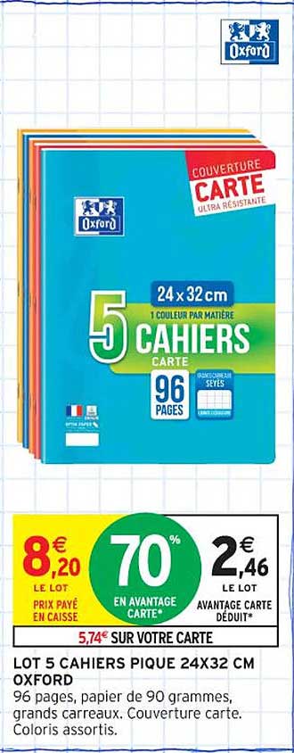 LOT 5 CAHIERS PIQUE 24X32 CM OXFORD