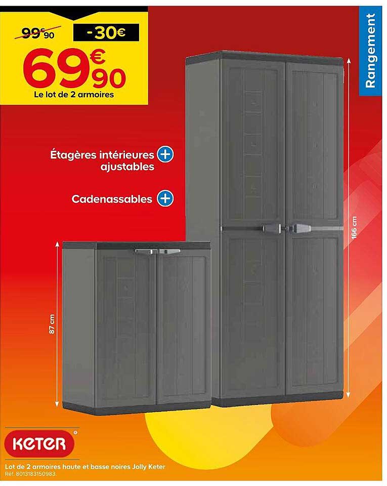 Lot de 2 armoires haute et basse noires Jolly Keter