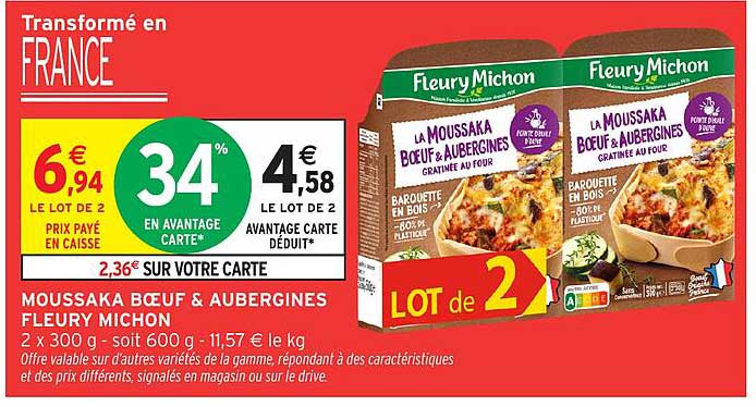 LOT de 2 MOUSSAKA BOEUF & AUBERGINES FLEURY MICHON
