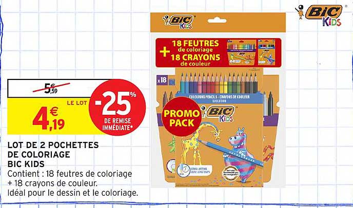 LOT DE 2 POCHETTES DE COLORIAGE BIC KIDS