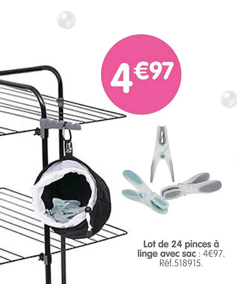 Lot de 24 pinces à linge avec sac : 4€97
