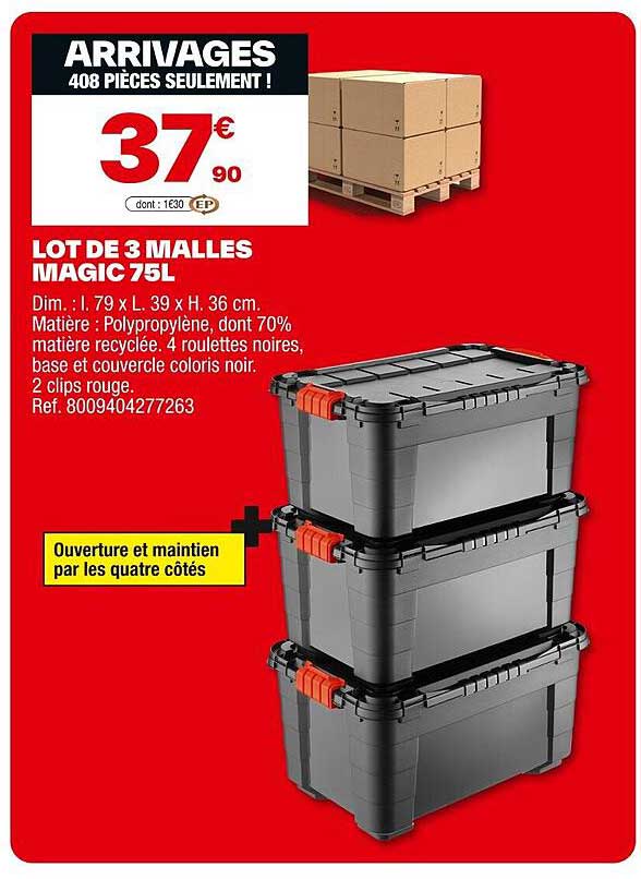 LOT DE 3 MALLES MAGIC 75L