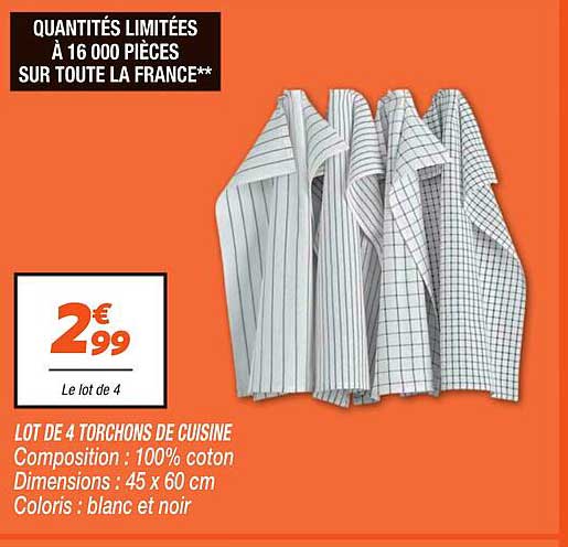 LOT DE 4 TORCHONS DE CUISINE