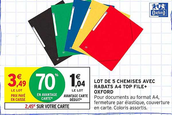 LOT DE 5 CHEMISES AVEC RABATS A4 TOP FILE+ OXFORD