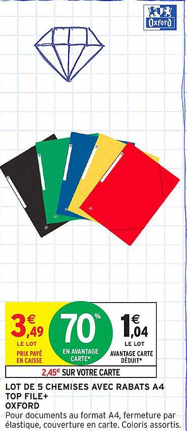 LOT DE 5 CHEMISES AVEC RABATS A4 TOP FILE+ OXFORD