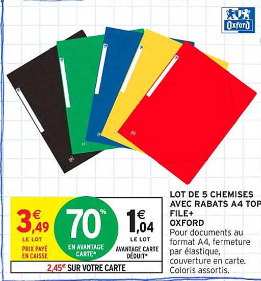 LOT DE 5 CHEMISES AVEC RABATS A4 TOP FILE+ OXFORD