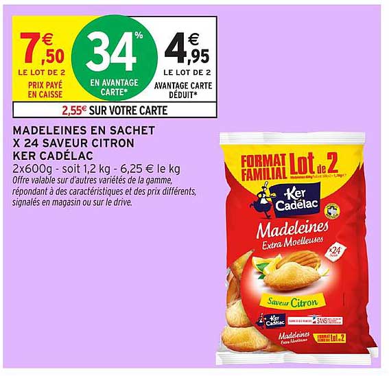 MADELEINES EN SACHET X 24 SAVEUR CITRON KER CADÉLAC