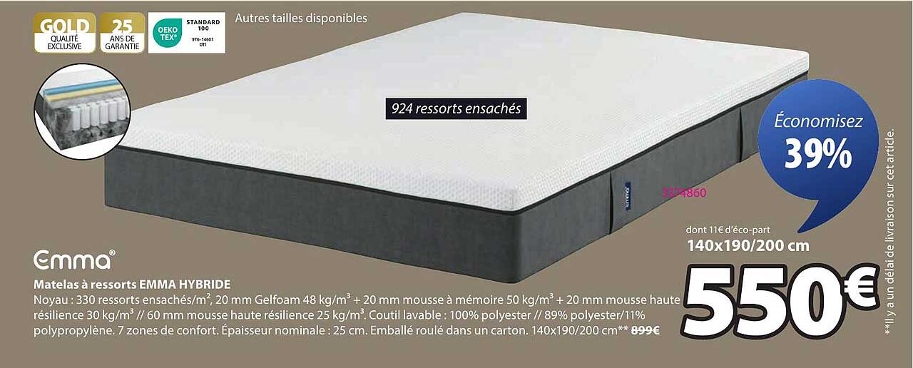 Matelas à ressorts EMMA HYBRIDE