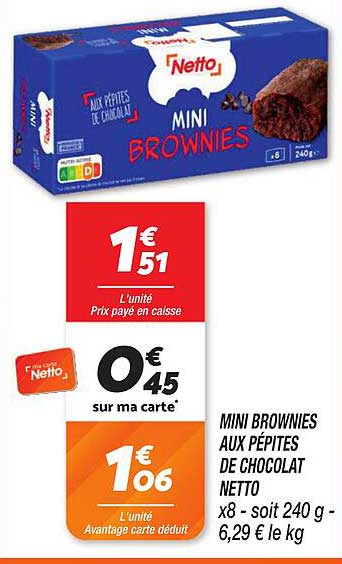 MINI BROWNIES AUX PÉPITES DE CHOCOLAT NETTO
