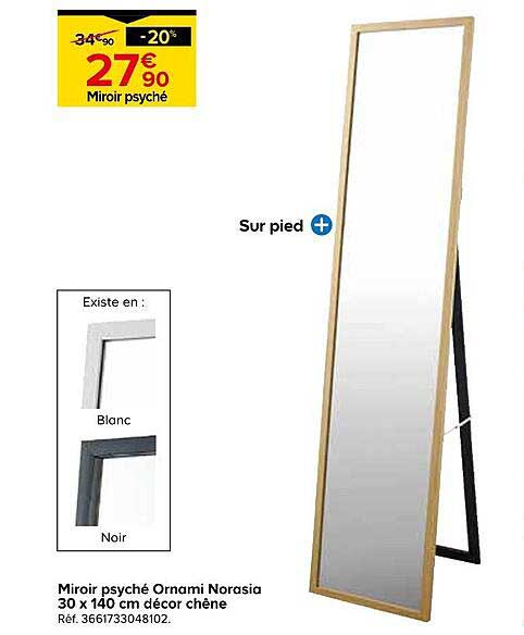 Miroir psyché Ornami Norasia 30 x 140 cm décor chêne