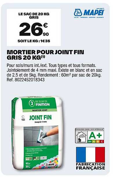 MORTIER POUR JOINT FIN GRIS 20 KG