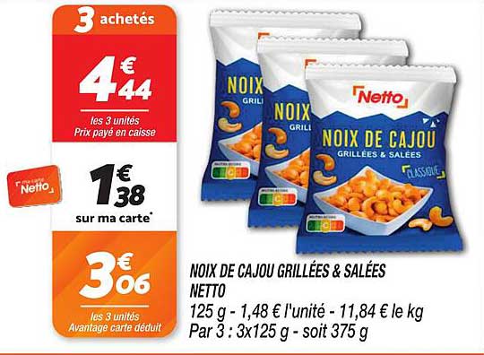 NOIX DE CAJOU GRILLÉES & SALÉES NETTO