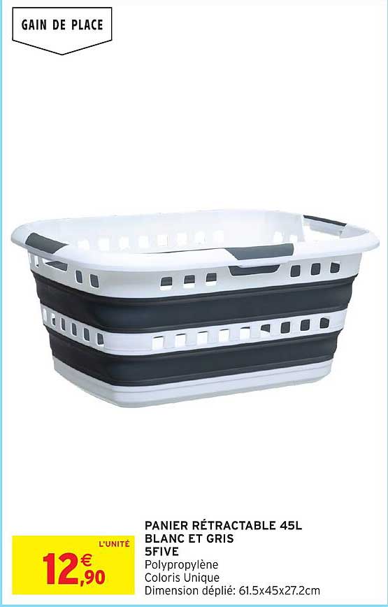 PANIER RÉTRACTABLE 45L BLANC ET GRIS 5FIVE