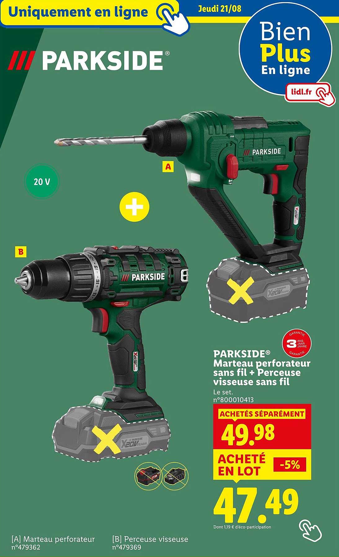 PARKSIDE® Marteau perforateur sans fil + Perceuse visseuse sans fil