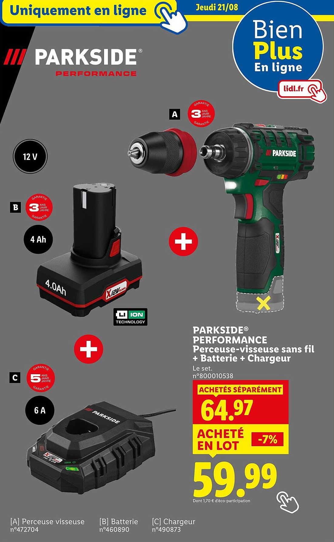 PARKSIDE® PERFORMANCE Perceuse-visseuse sans fil + Batterie + Chargeur