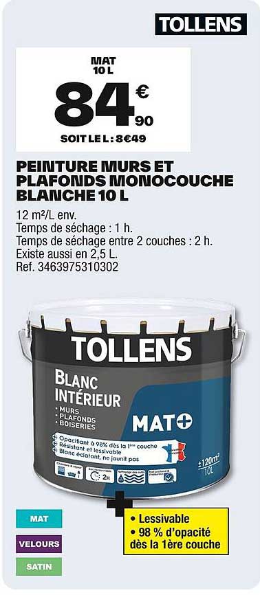 PEINTURE MURS ET PLAFONDS MONOCOUCHE BLANCHE 10 L