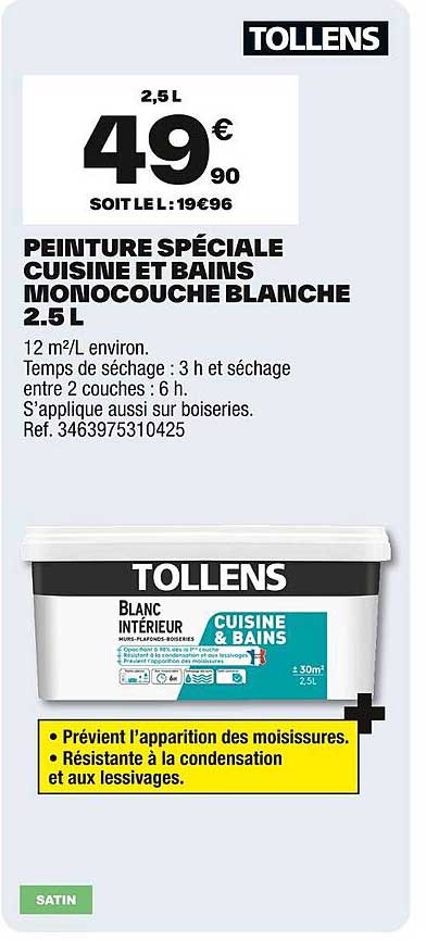 PEINTURE SPÉCIALE CUISINE ET BAINS MONOCOUCHE BLANCHE 2.5 L