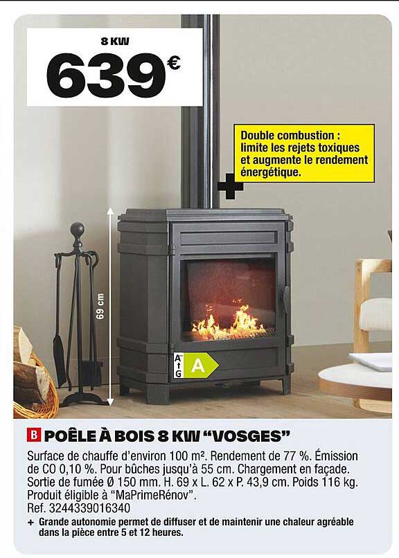 POÊLE À BOIS 8 KW "VOSGES"