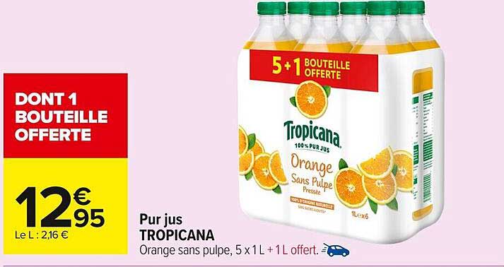 Pur jus TROPICANA 5 x 1L + 1L offert