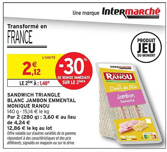 SANDWICH TRIANGLE BLANC JAMBON EMMENTAL MONIQUE RANOU