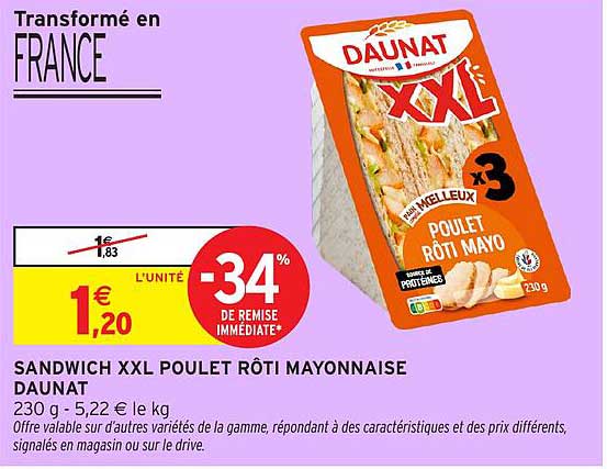 SANDWICH XXL POULET RÔTI MAYONNAISE DAUNAT