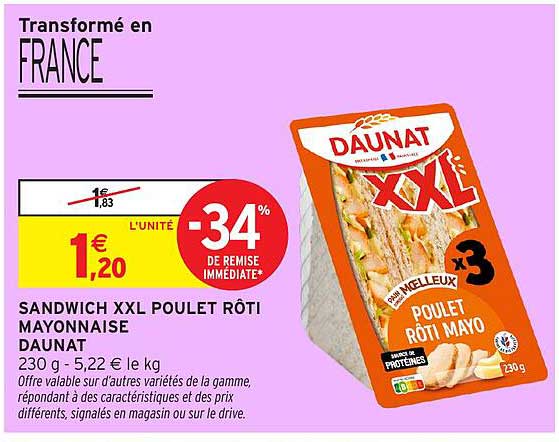 SANDWICH XXL POULET RÔTI MAYONNAISE DAUNAT