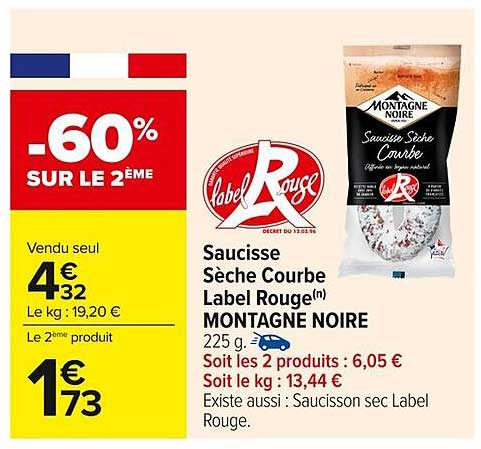 Saucisse Sèche Courbe Label Rouge(n) MONTAGNE NOIRE 225 g