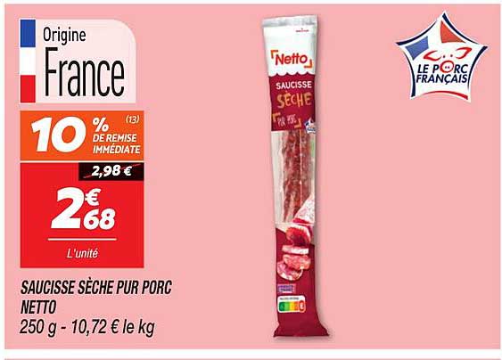 SAUCISSE SÈCHE PUR PORC NETTO