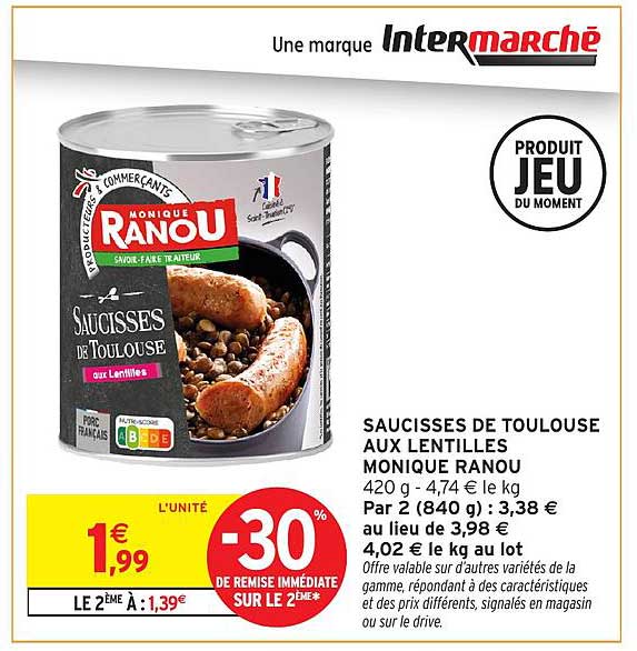 SAUCISSES DE TOULOUSE AUX LENTILLES MONIQUE RANOU