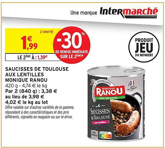 SAUCISSES DE TOULOUSE AUX LENTILLES MONIQUE RANOU