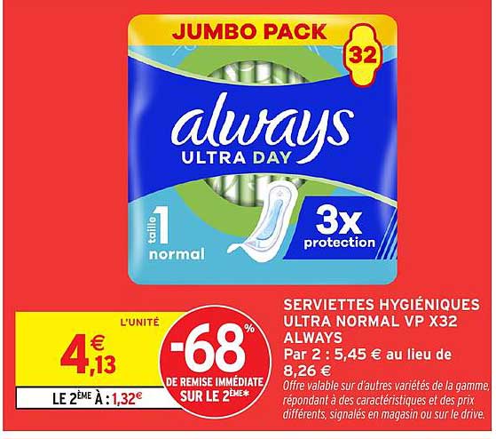SERVIETTES HYGIÉNIQUES ULTRA NORMAL VP X32 ALWAYS