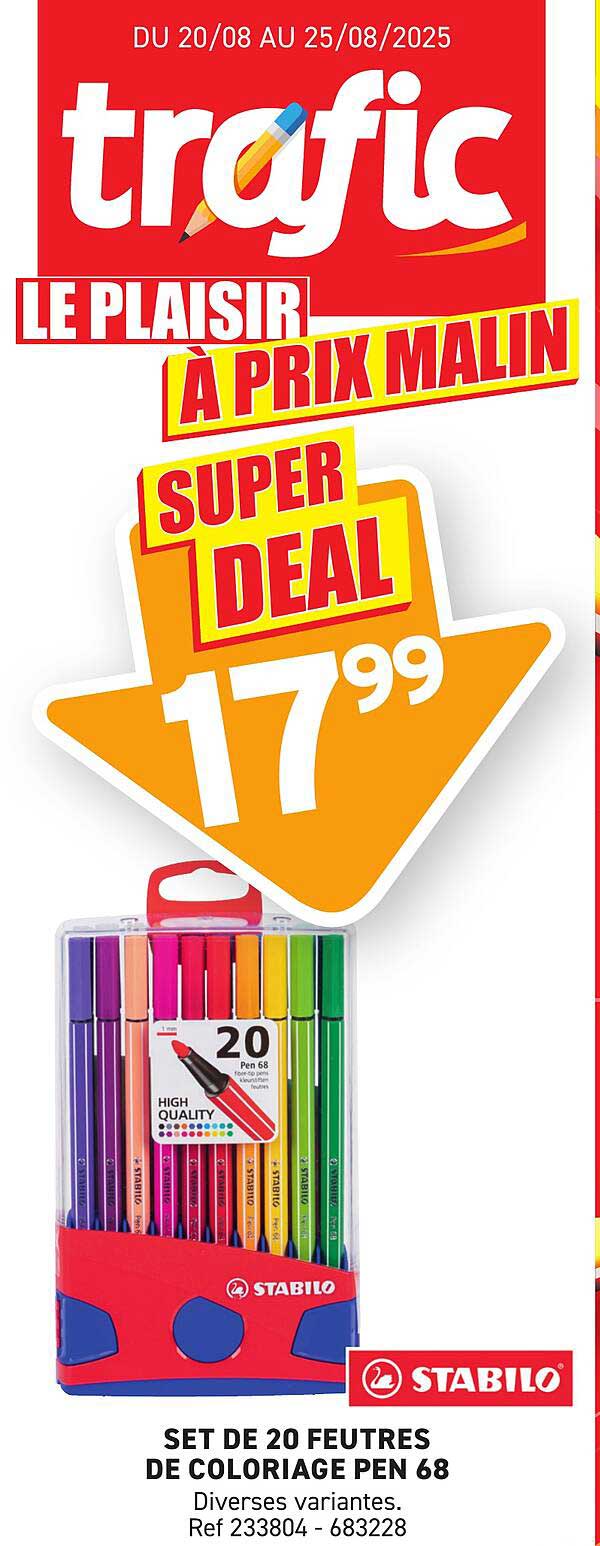 SET DE 20 FEUTRES DE COLORIAGE PEN 68