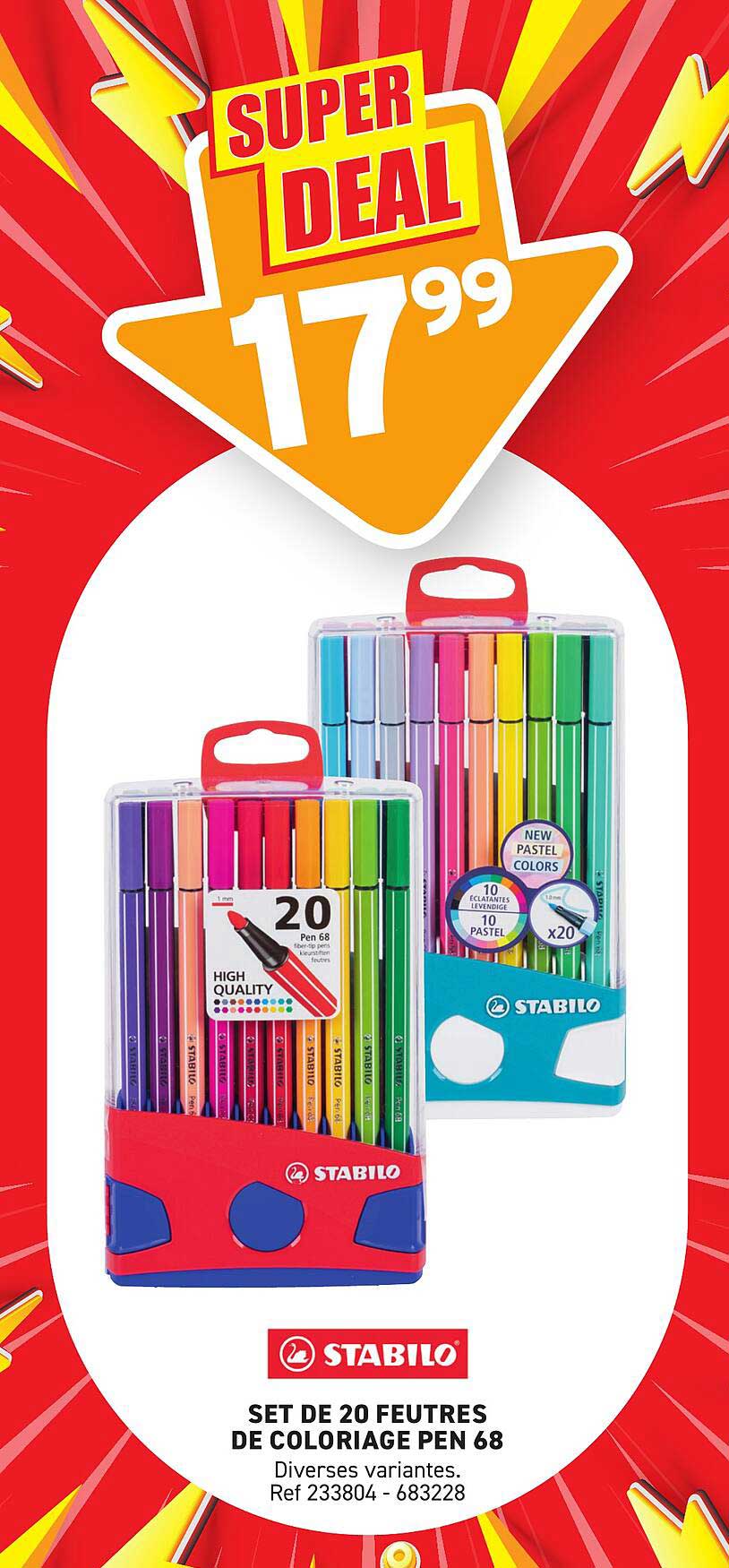 SET DE 20 FEUTRES DE COLORIAGE PEN 68