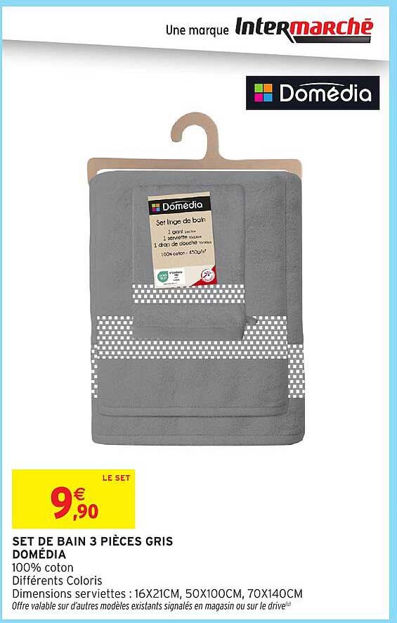 SET DE BAINS 3 PIÈCES GRIS DOMÉDIA