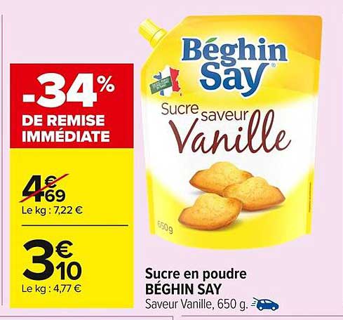 Sucre en poudre BÉGHIN SAY Saveur Vanille, 650 g.