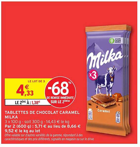 TABLETTES DE CHOCOLAT CARAMEL MILKA