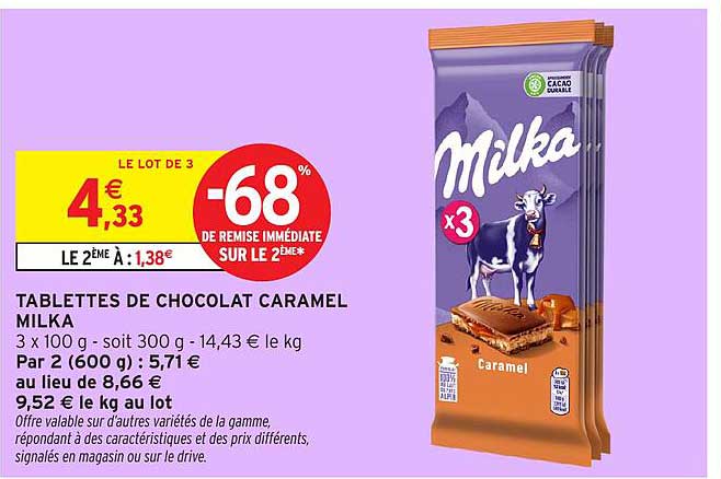 TABLETTES DE CHOCOLAT CARAMEL MILKA