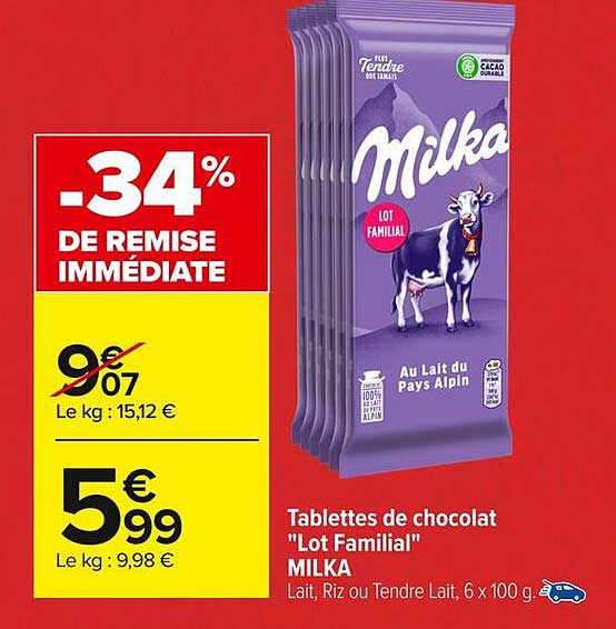 Tablettes de chocolat "Lot Familial" MILKA