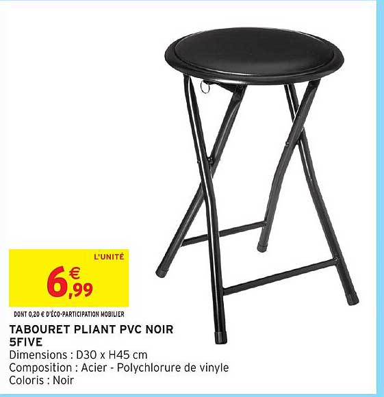 TABOURET PLIANT PVC NOIR 5FIVE