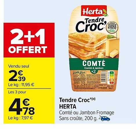 Tendre Croc HERTA - Comté ou Jambon Fromage, 200 g