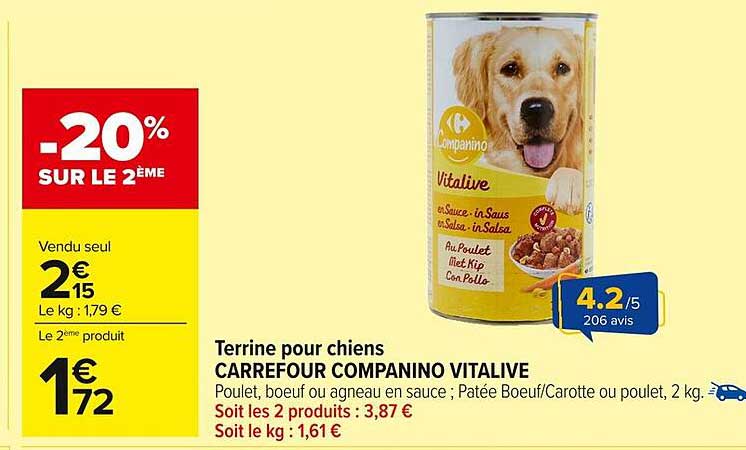 Terrine pour chiens CARREFOUR COMPANINO VITALIVE