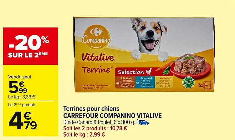 Terrines pour chiens CARREFOUR COMPANINO VITALIVE
