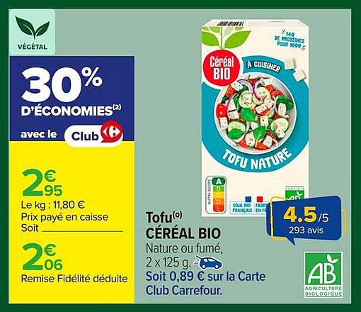 Tofu CÉRÉAL BIO Nature ou fumé