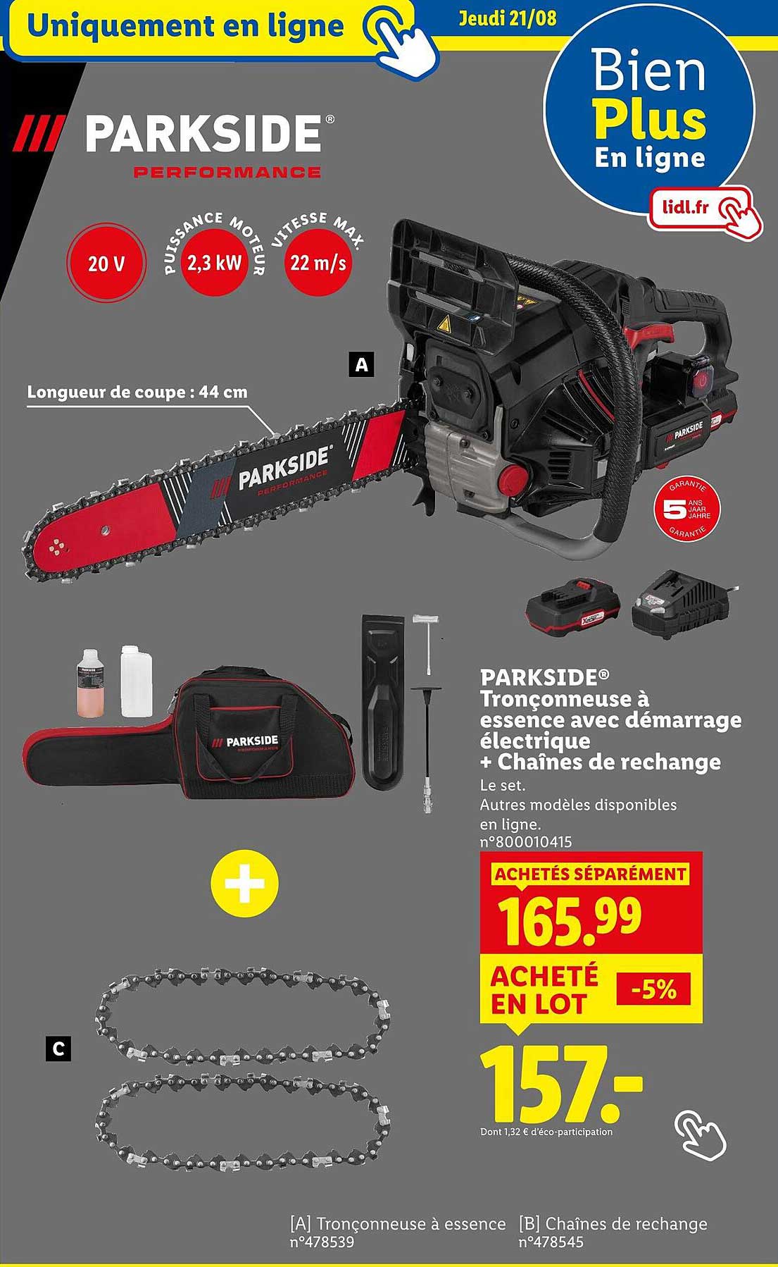 Tronçonneuse à essence avec démarrage électrique + Chaînes de rechange