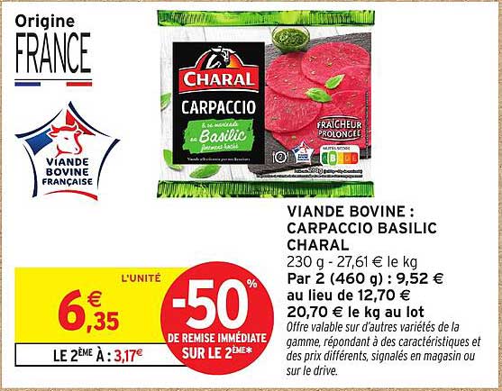 VIANDE BOVINE : CARPACCIO BASILIC CHARAL