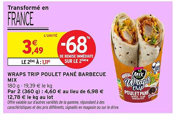 WRAPS TRIP POULLET PANÉ BARBECUE