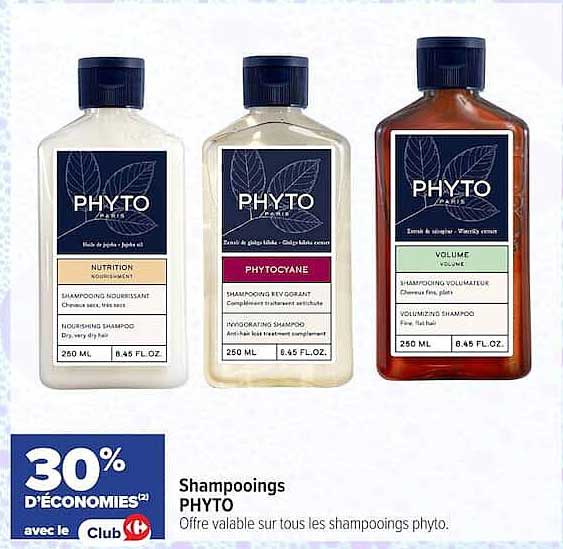 30% d'ÉCONOMIES avec le Club Carrefour - Shampoings PHYTO