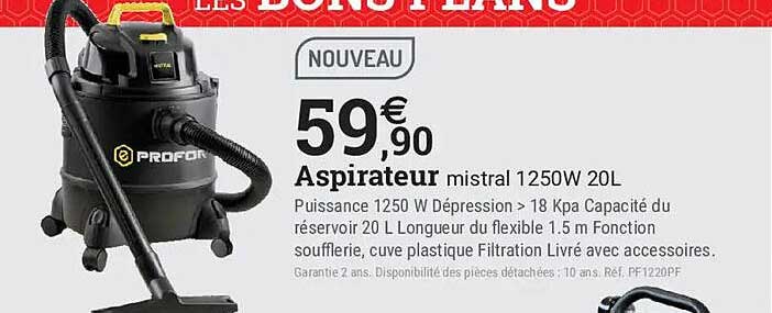 Aspirateur mistral 1250W 20L